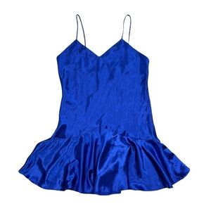 Vintage Victorias Secret Royal Blue V-Neck Ruffle Hem Slip Dress